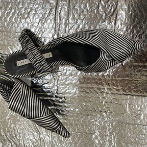 Satin Black and White Low Heel